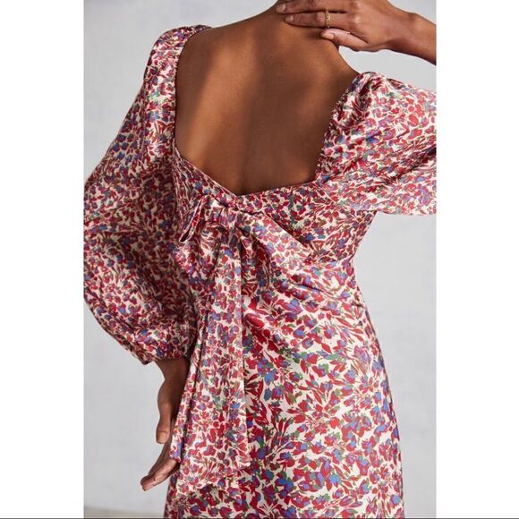 NEW Anthropologie Sachin & Babi Floral Cut-Out Bow-Back Puff Midi Dress Size 2 - Picture 4 of 4